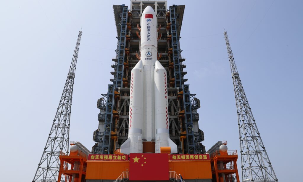 China’s space station core cabinet-rocket combination rolls out to the launch pad