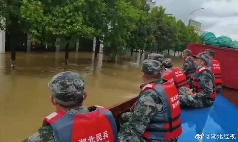 Several cities in C China’s Hubei hit by heavy rainfall, floods