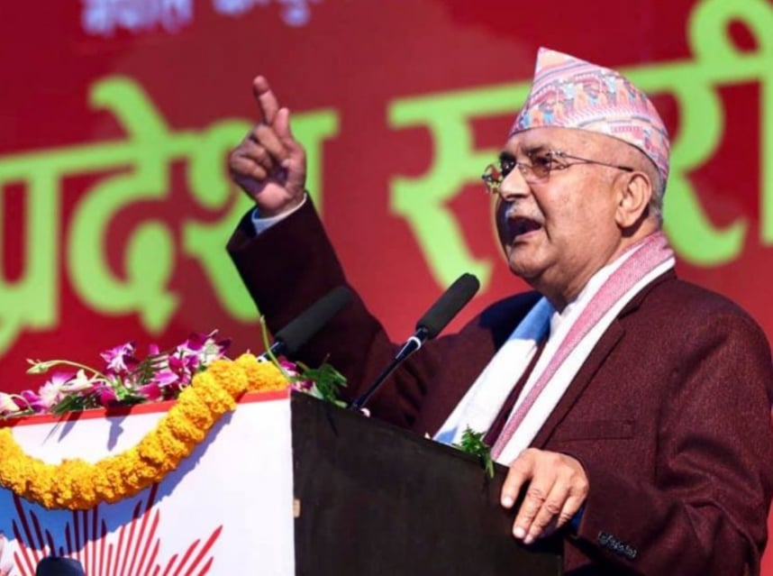 UML Chairman Oli addressing a massive public meeting in Bahadurganj today