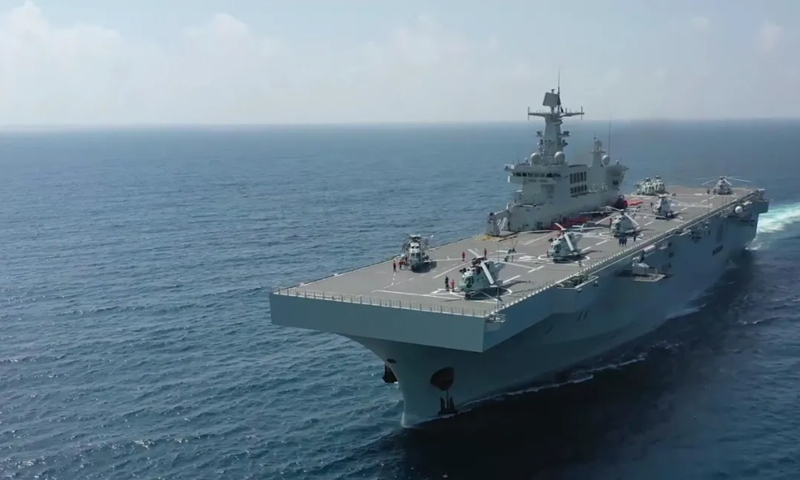 PLA Navy amphibious assault ship holds drills in South China Sea