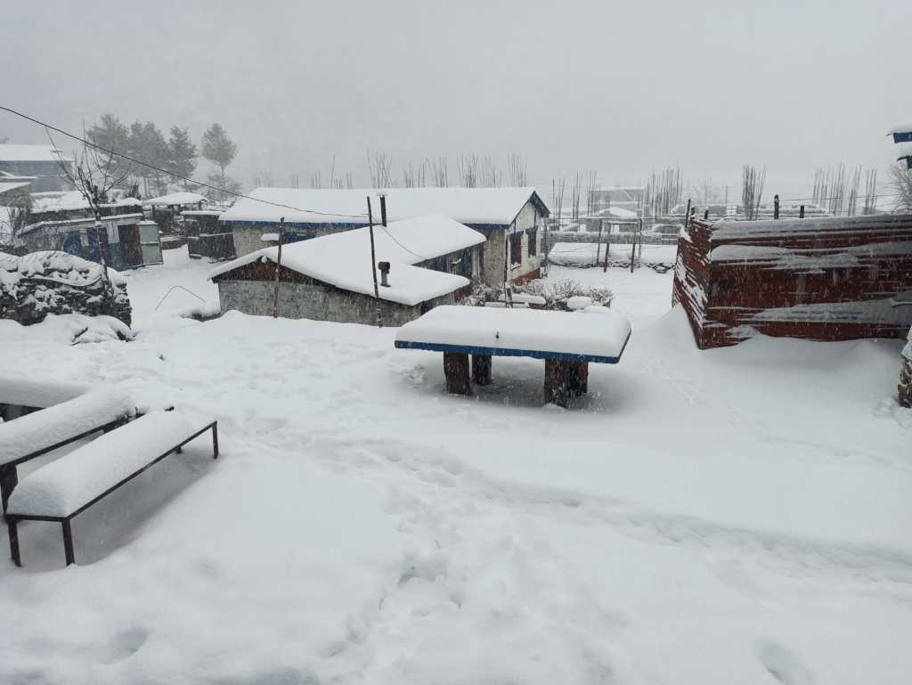 Snowfall halts development work in Manang