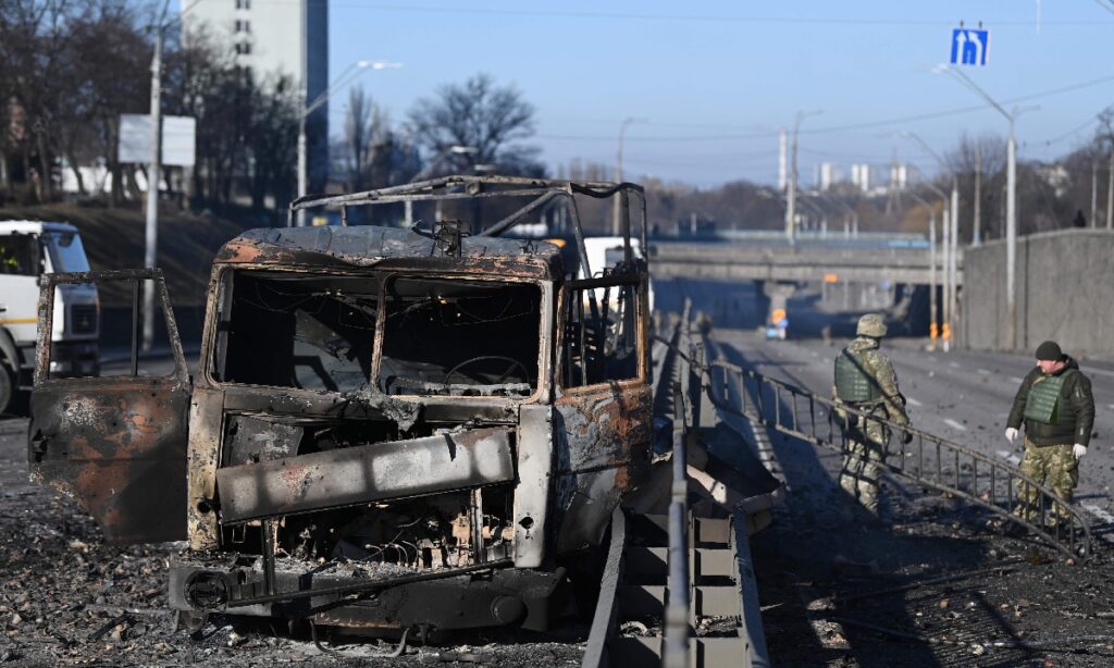 Russian strike hits Kyiv TV tower, cuts broadcasts