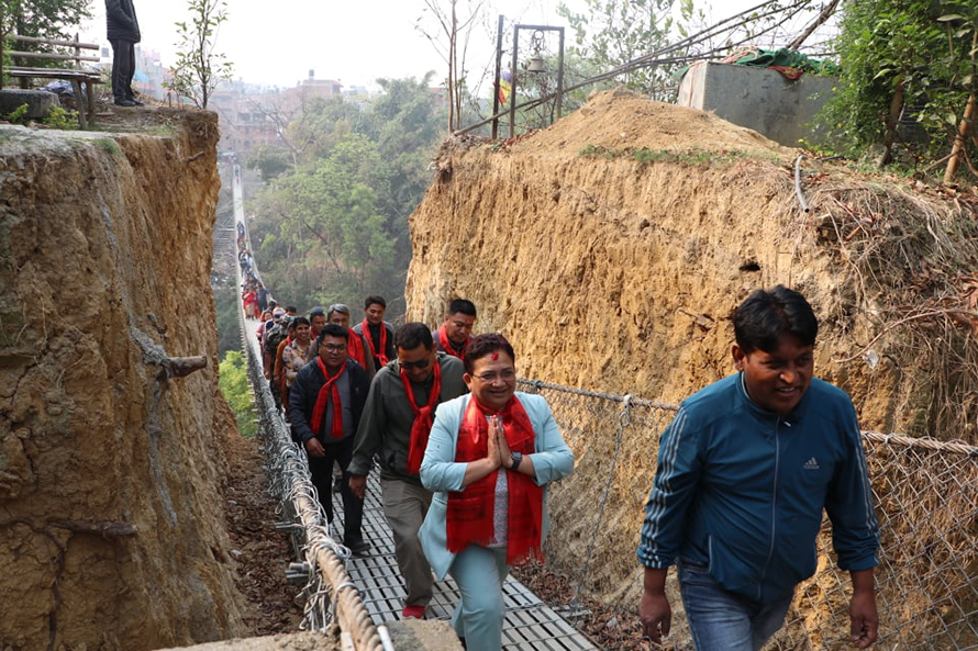 The Karyabinayak-Machhindrabahal suspension bridge has been finished