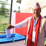 Bharatpur mayoral candidate Bijay Subedi casts his vote