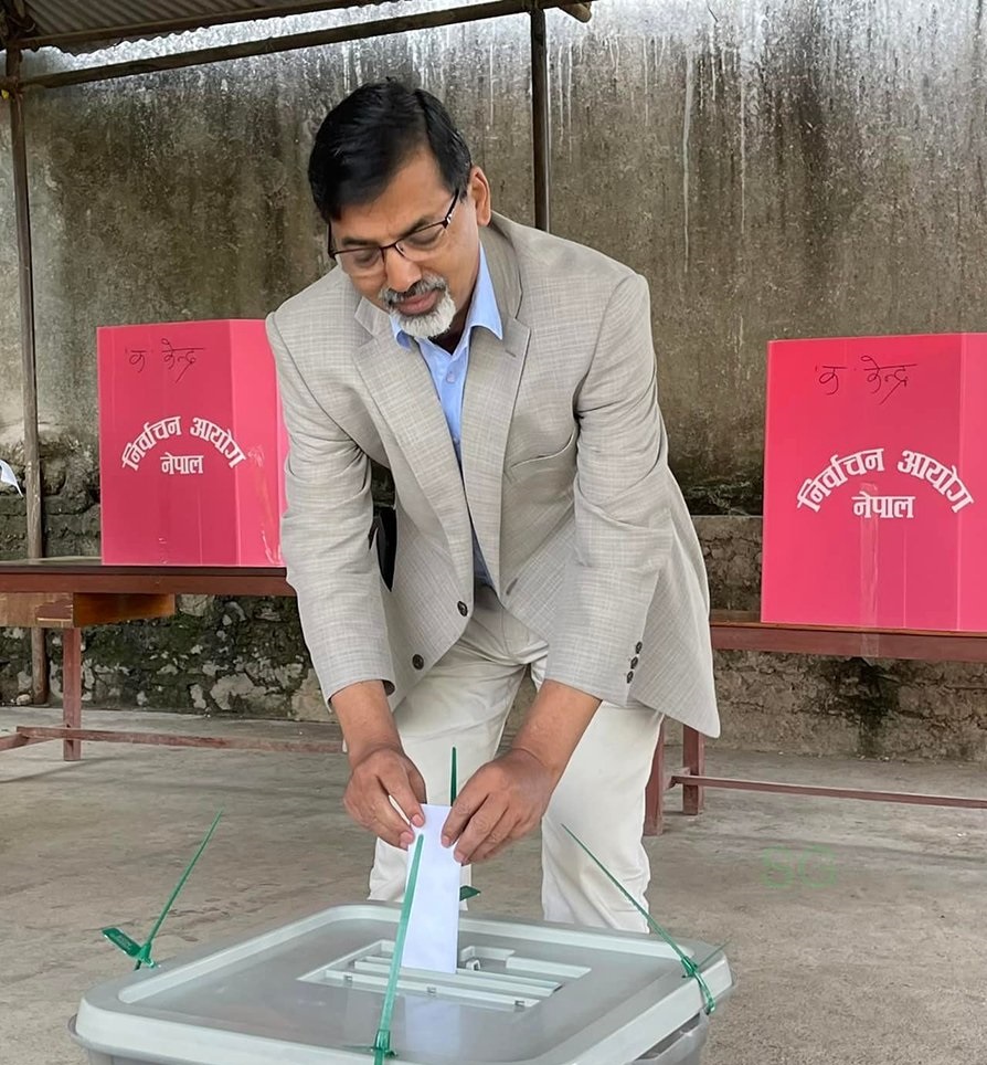 Finance Minister Sharma, who arrived at Musikot, Rukum West, voted.