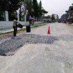 Pokhara’s ditched road has begun to fill after the drainage was cleaned