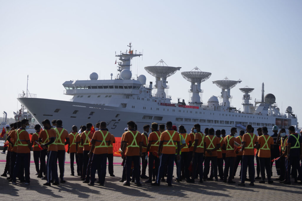 Chinese navy vessel arrived at a Beijing-built port in southern Sri Lanka