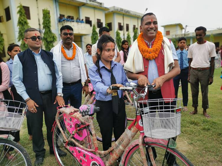 Bicycles given to girl students to motivate them in their studies