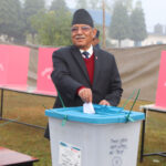 Maoist Chair Prachanda votes in Chitwan