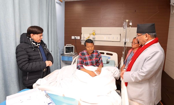 PM Dahal reaches Sumeri Hospital to inquire about leader Pun’s health 