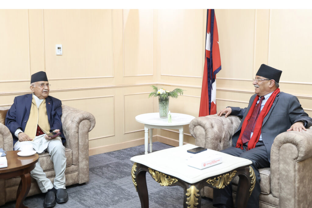 PM Dahal and CPN (UML) Chair Oli meet 