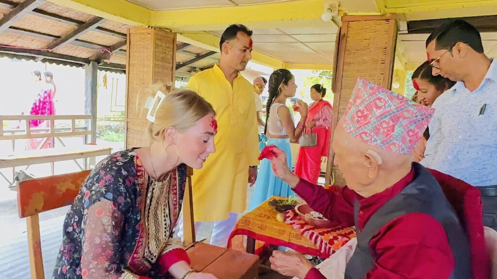 Foreign tourists observe Bijaya Dashami festival in Sauraha