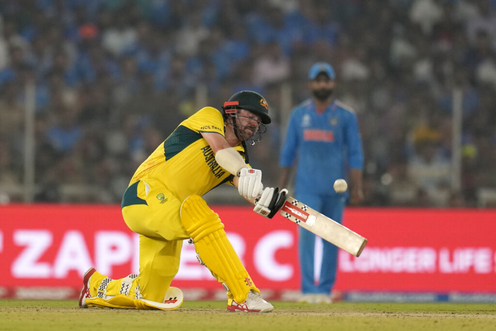 Australia’s Travis Head hits a six during the ICC Men’s Cricket World Cup
