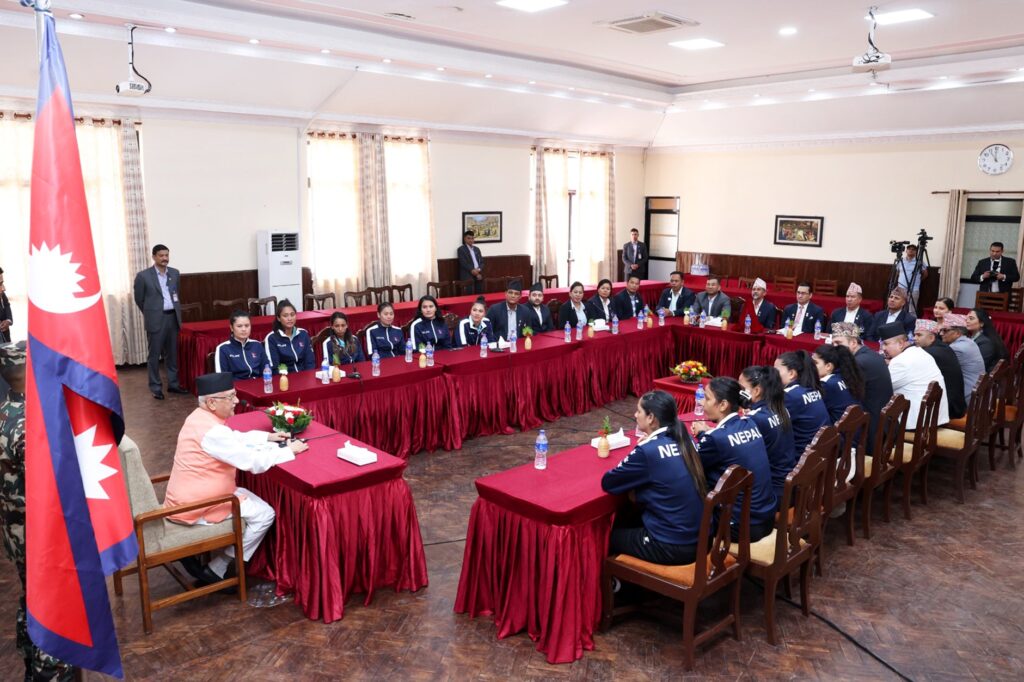 PM Oli spends time with National Women Volleyball Team