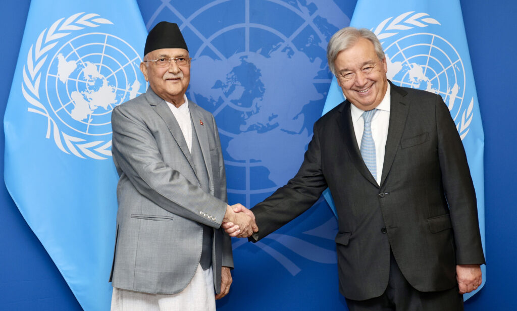 PM Oli meets with UNSG Guterres